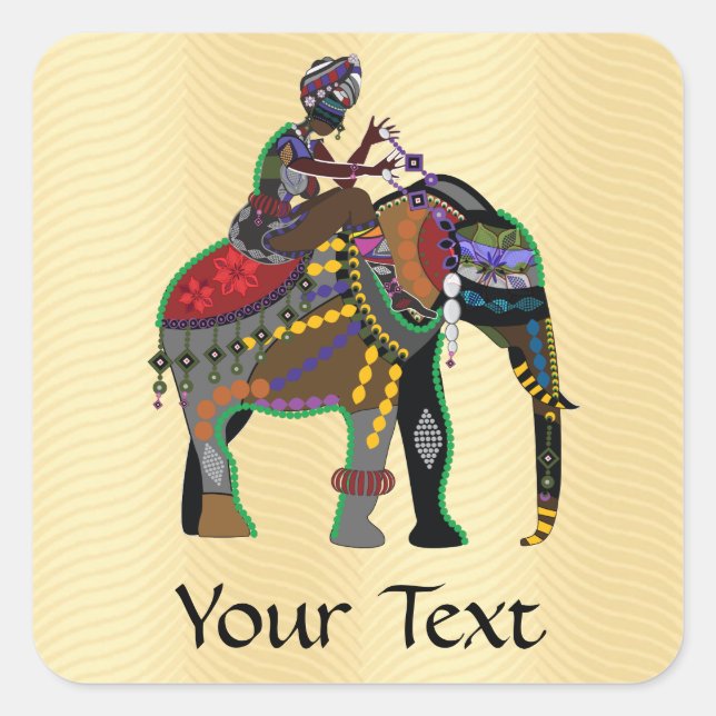 Elephant Rider Square Sticker (Front)