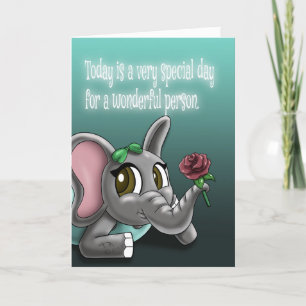 Elephant Rose Birthday Card