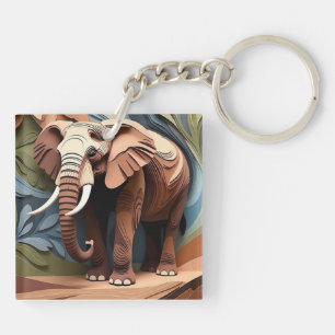 Elephant’s Aunty in Layered Paper-Cut Earth Tones Key Ring