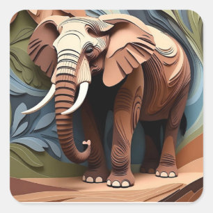 Elephant’s Aunty in Layered Paper-Cut Earth Tones Square Sticker