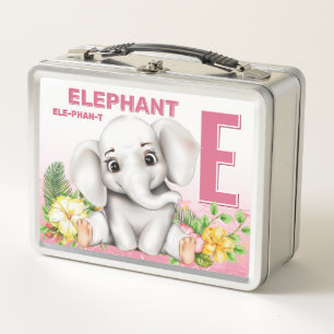 Elephant Safari Alphabet Kids Metal Lunch Box
