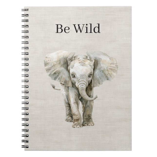 Elephant Safari Animal Faux Linen Notebook (Front)