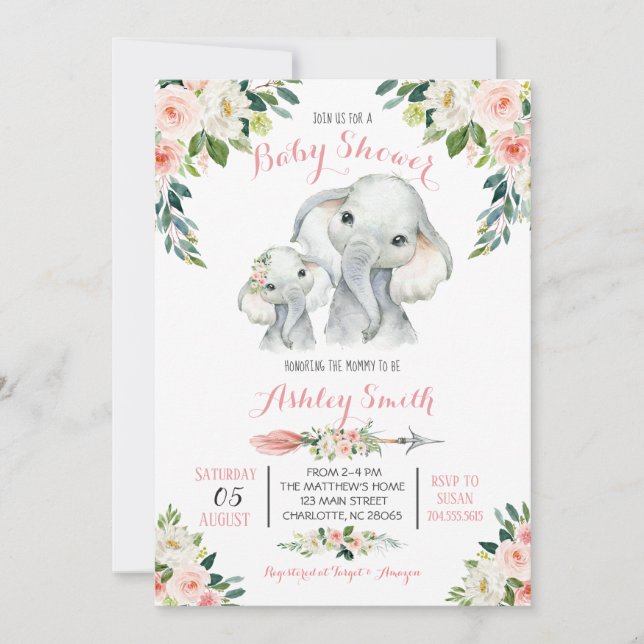 Elephant Safari Baby Shower invitation, Invitation (Front)