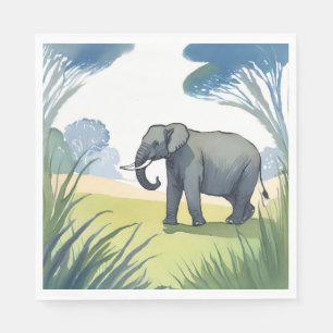 Elephant Safari Beautiful Nature Watercolor Napkin
