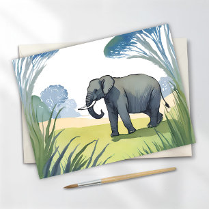 Elephant Safari Beautiful Nature Watercolor Postcard