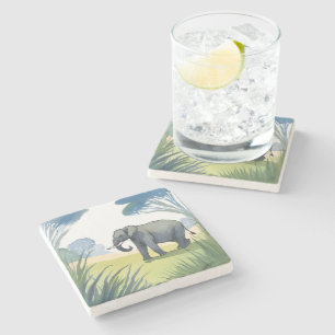 Elephant Safari Beautiful Nature Watercolor Stone Coaster