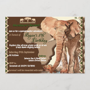 Elephant Safari Birthday Invitations