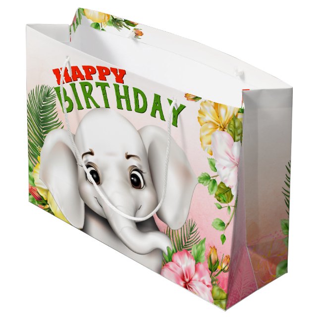 Elephant Safari Birthday Large Gift Bag (Back Angled)
