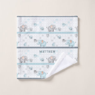 Elephant Safari Blue Baby Boy Bath Towel Set
