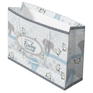 Elephant Safari Blue Baby Shower Large Gift Bag