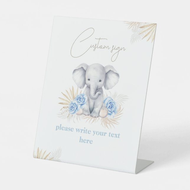 Elephant Safari Boho Blue Baby Shower Custom Sign (Front)