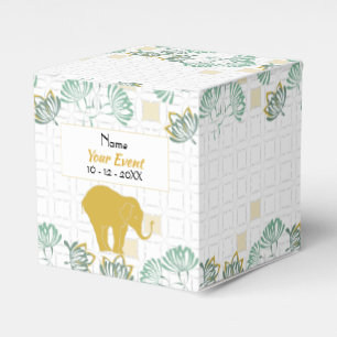 Elephant Safari Floral Green Gold Baby Shower Favour Box