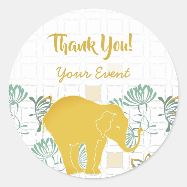 Elephant Safari Floral Jungle Zoo | Thank You Classic Round Sticker (Front)