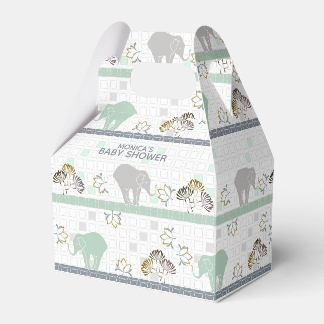 Elephant Safari Green | Baby Shower Favour Box (Front Side)