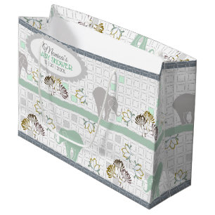 Elephant Safari Green   Baby Shower Large Gift Bag