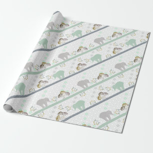 Elephant Safari Green   Baby Shower Wrapping Paper