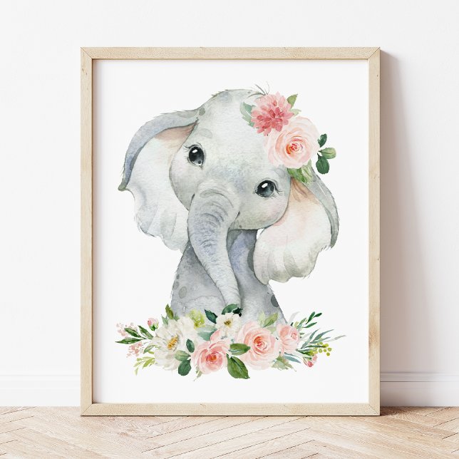 Elephant, Safari, Pink Flowers, Girl Nursery Photo Print (Creator Uploaded)