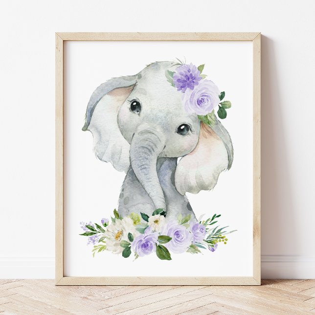 Elephant, Safari, Purple Flowers, Gender Neutral Poster (Creator Uploaded)