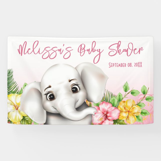 Elephant Safari Tropical Jungle Baby Shower Banner (Horizontal)