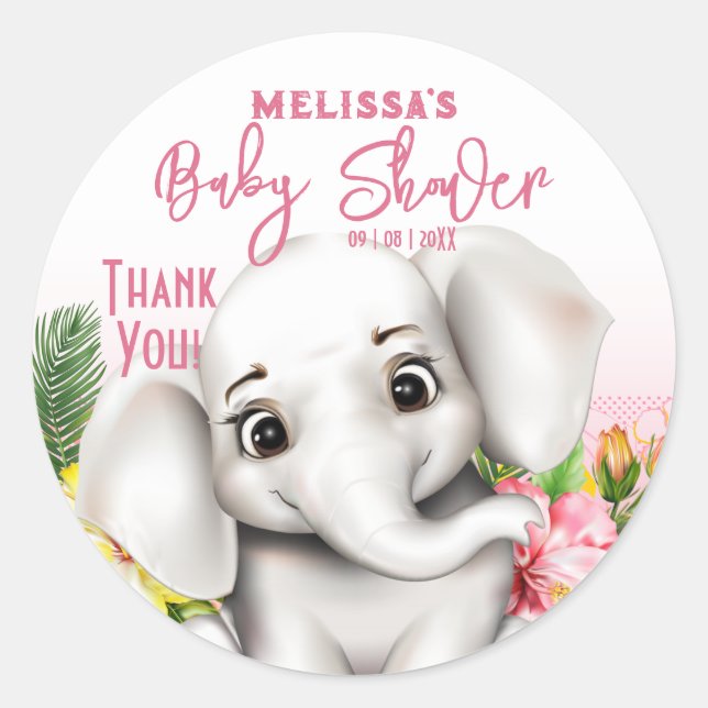Elephant Safari Tropical Jungle Baby Shower Classic Round Sticker (Front)