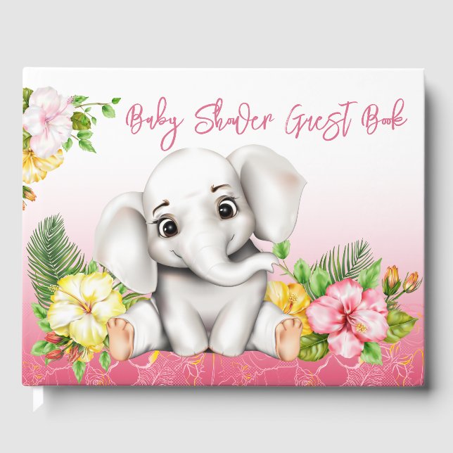 Elephant Safari Tropical Jungle Baby Shower Guest Book (Front)