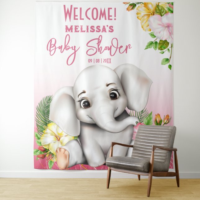 Elephant Safari Tropical Jungle Baby Shower Tapestry (In Situ)
