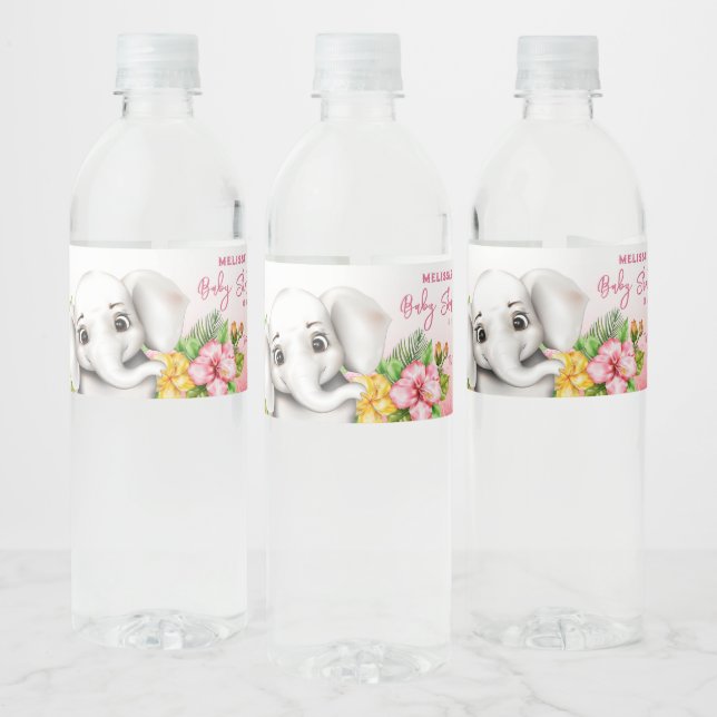 Elephant Safari Tropical Jungle Baby Shower Water Bottle Label (Bottles)