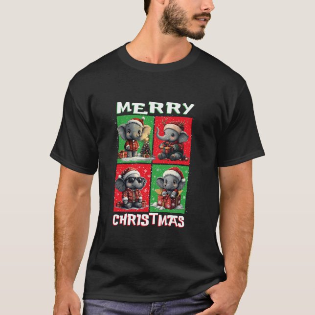 Elephant Santa Animals Lover Merry Christmas Tree  T-Shirt (Front)