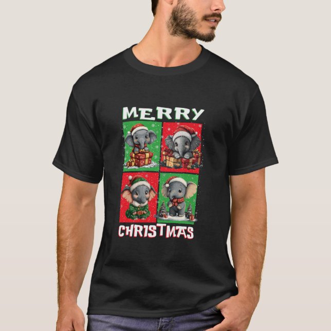Elephant Santa Animals Lover Merry Christmas Tree  T-Shirt (Front)