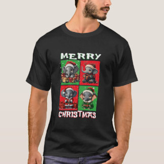 Elephant Santa Animals Lover Merry Christmas Tree  T-Shirt