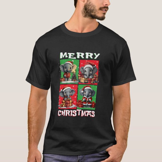 Elephant Santa Animals Lover Merry Christmas Tree  T-Shirt (Front)