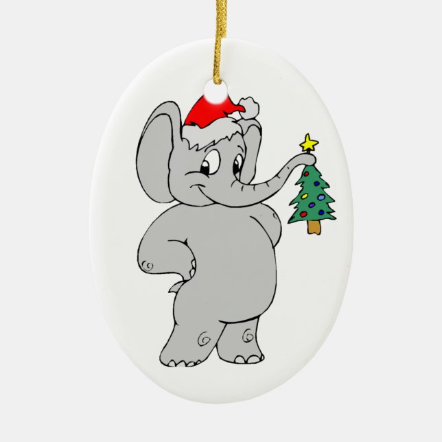 Elephant Santa Hat Ceramic Tree Decoration (Front)
