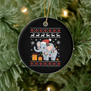 Elephant Santa Hat Christmas Tree Lights Ugly Xmas Ceramic Tree Decoration