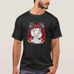 Elephant Santa Hat Reindeer Tree Red Plaid Christm T-Shirt