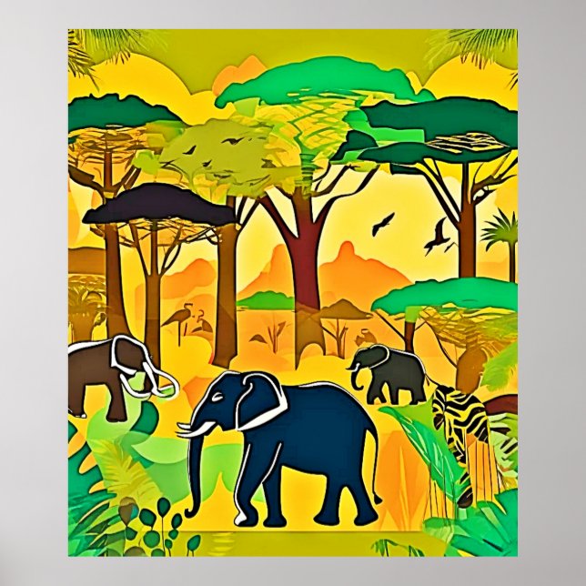 Elephant Savanna Jungle Art Poster (Front)