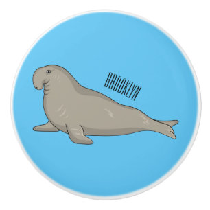 Elephant seal cartoon illustration ceramic knob