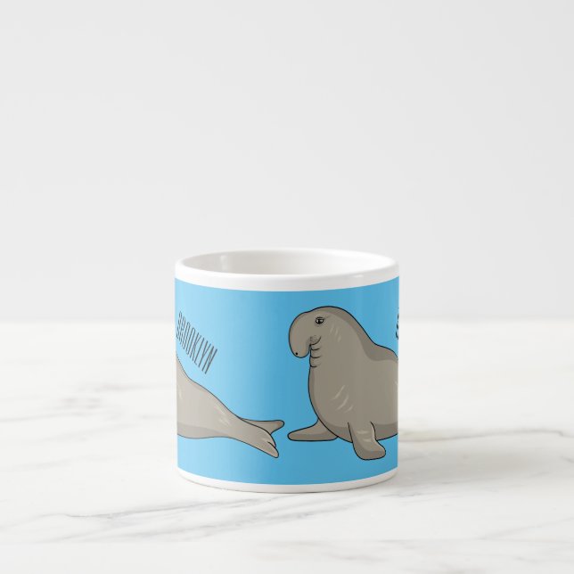Elephant seal cartoon illustration espresso cup (Front)