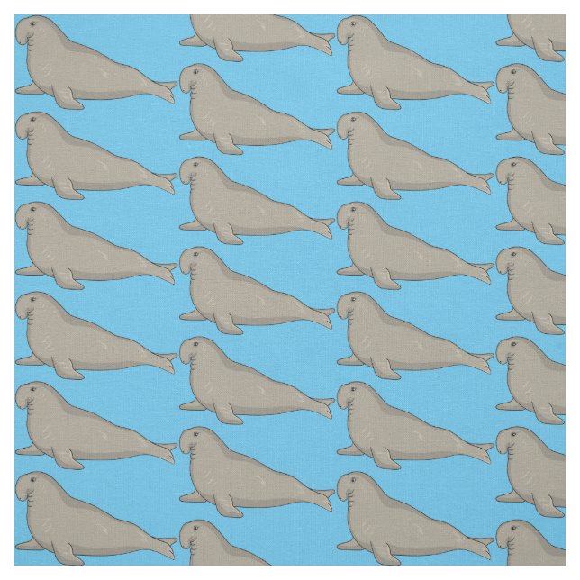 Elephant seal cartoon illustration fabric (Swatch)