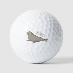 Elephant seal cartoon illustration  golf balls