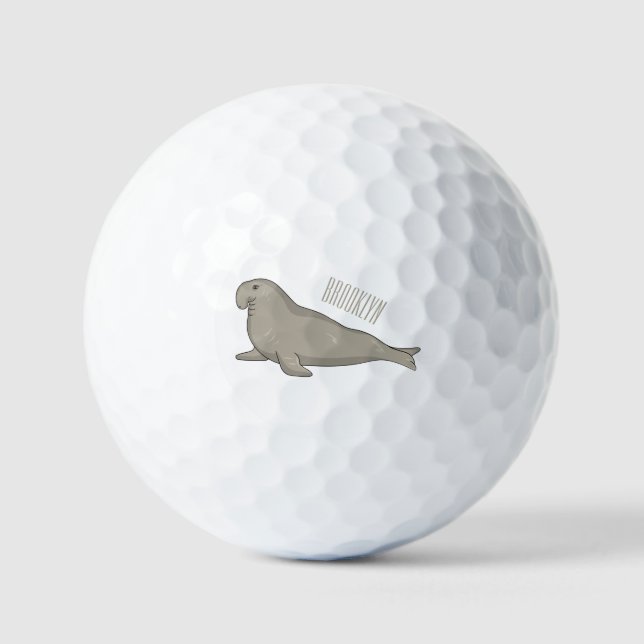 Elephant seal cartoon illustration  golf balls (Front)