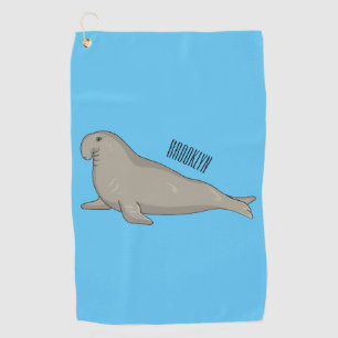 Elephant seal cartoon illustration  golf towel