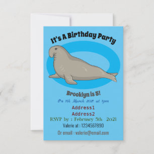 Elephant seal cartoon illustration invitation