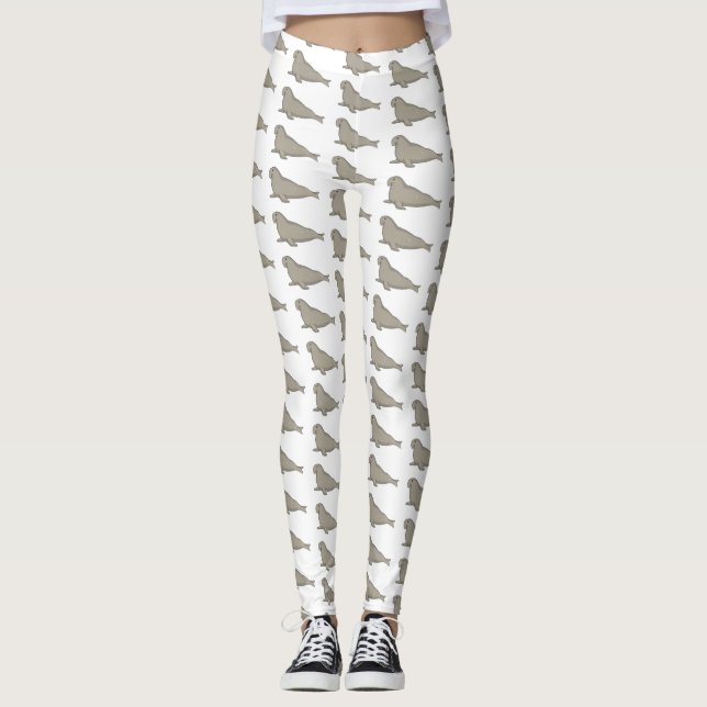 Elephant seal cartoon illustration  leggings (Front)