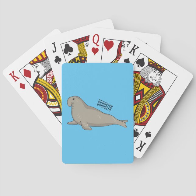 Elephant seal cartoon illustration playing cards (Back)