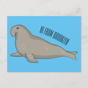Elephant seal cartoon illustration  postcard