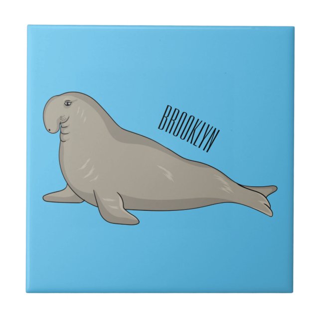 Elephant seal cartoon illustration tile (Front)