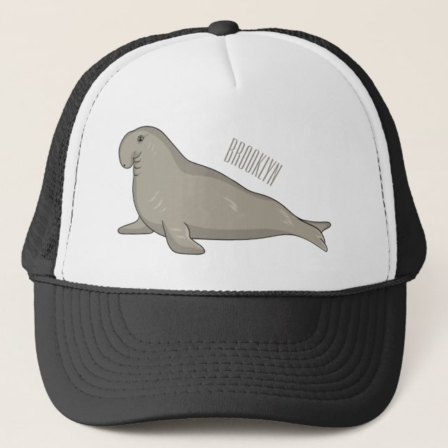 Elephant seal cartoon illustration trucker hat (Front)