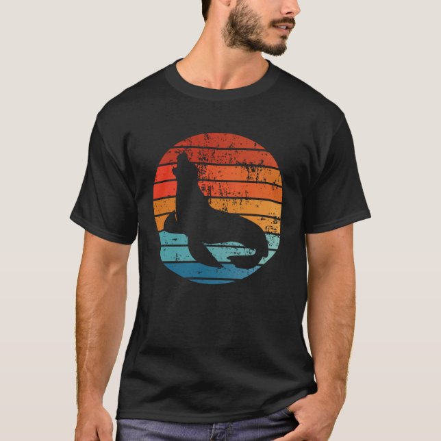 Elephant Seal Sunset Retro Vintage T-Shirt (Front)