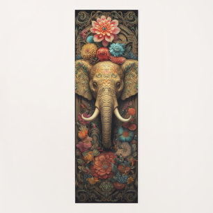 Elephant Serenity Woodcarving with flowers Yoga Mat