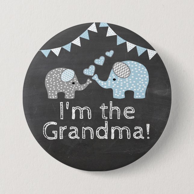 Elephant Shower Chalkboard Look |  I'm The Grandma 7.5 Cm Round Badge (Front)